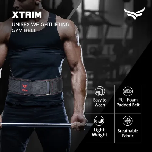 Image of XTRIM 4inches Unisex Weightlifting Belt with PU Padding (Black, Small)