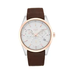 Xylys Swiss Multifunction with Date White Dial Brown Leather Strap Watch for Men