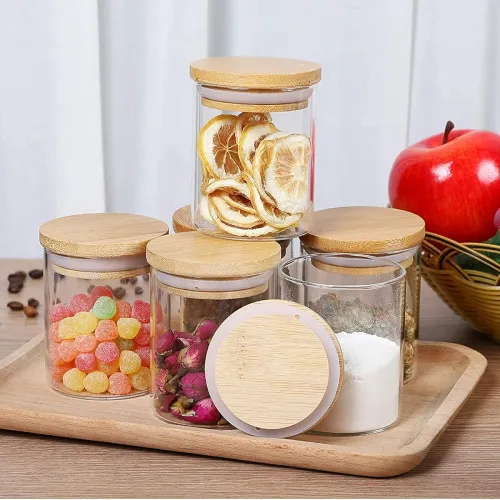 Image of YAAXA Glass Canisters Food Storage Containers Set With Airtight Bamboo Wooden Lids 