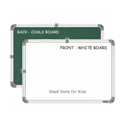 YAJNAS 1x1.5 Feet Non-Magnetic Heavy-Duty Aluminum Frame White Board with Chalk Board Small Slate (Pack of 1)