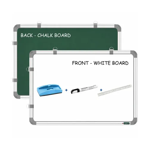 Image of YAJNAS White Board 2x3 feet Non Magnetic Double Sided Whiteboard & Chalkboard Both Side Writing Board with 1 Marker + 1 