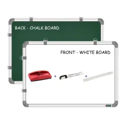 YAJNAS 2x3 Feet Non Magnetic Double Sided White Board and Chalk Board, One Side White Marker and Reverse Side Green Chal