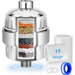 Yamatic 15 Stage Filtered Shower Head, High Pressure Hard Water Softener Showerhead with Filter Cartridge for Hard Water