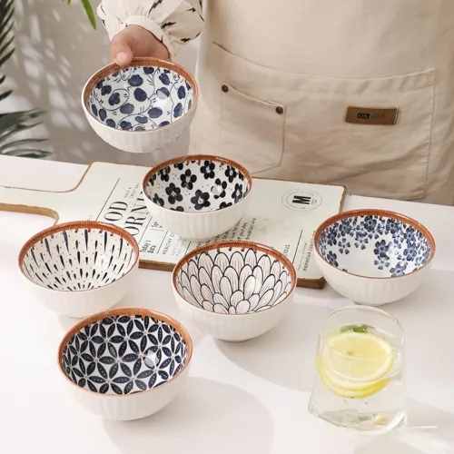 Image of YANCI® Ceramic Japanese Style Rice Bowls with Gift Box Set of 6