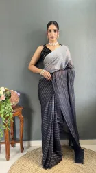 YANKITA Ready to Wear Embellished Daily Wear Georgette Saree (Black)