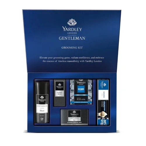 Image of Yardley London Gentleman Luxury Grooming Kit For Men With Classic Activated Charcoal Soap, Elegance Lather Shaving Cream
