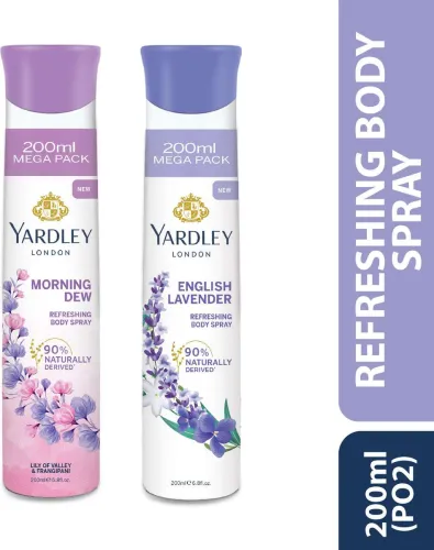 Image of Yardley London Morning Dew Refreshing Body Spray 200ml + English Lavender 200ml Deodorant Spray - For Women (400 ml, P