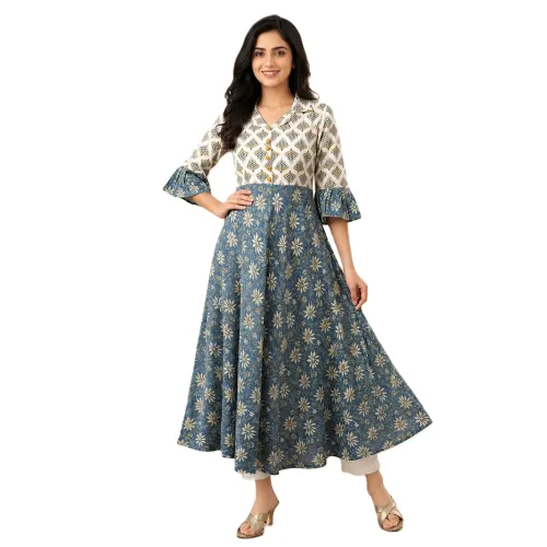 Image of Yash Gallery Women's Viscose Rayon Relaxed Fit Anarkali Floral Kurta