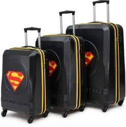 YAYAVAR Hard Body Set of 3 Luggage 4 Wheels - SUPERMAN OFFICIAL MERCHANDISE TROLLEY WITH PREMIUM MOULDED SUPERMAN LOGO -