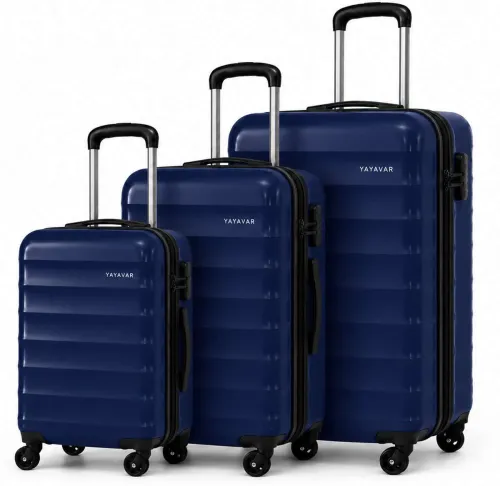 Image of YAYAVAR Hard Body Set of 3 Luggage 4 Wheels - OSLO Scratchproof 360Degree Rotating Latest Design Trolley Bag - Blue