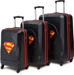 YAYAVAR Hard Body Set of 3 Luggage 4 Wheels - SUPERMAN OFFICIAL MERCHANDISE TROLLEY WITH PREMIUM MOULDED SUPERMAN LOGO - Red, Black