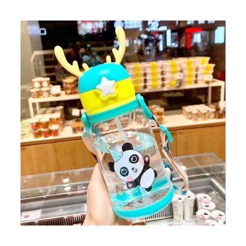 Image of YBN Pink Cartoon Design Water Bottle with Straw & Strap BPA Free Non-Toxic, Anti-Leak Water Bottle for Kids, School, Hom