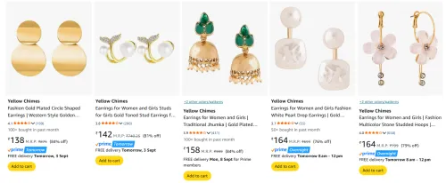 Image of Yellow Chimes Earrings at minimum 75% Discount
