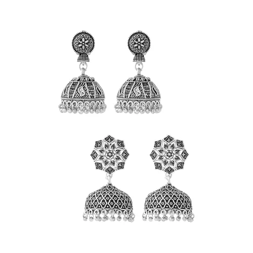 Image of Yellow Chimes Earrings for Women and Girls Traditional Silver Oxidised Jhumka