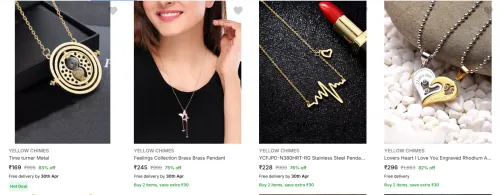 Image of YELLOW CHIMES Pendants & Lockets at minimum 74% Discount