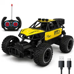 Yellow RC Car Rock Crawler Remote Control Car with LED Headlight, Rechargeable Battery High Speed Off Road RC Car, Monst