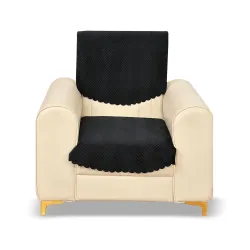 Yellow Weaves 1 Seater Quilted Sofa Chair Cover, Seat & Back Cover, Color - Black, Velvet