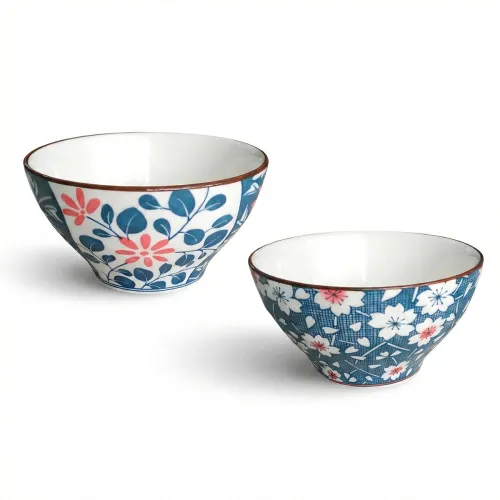Image of YELONA Porcelain Bowls Set of 2 Japanese Style Floral Design