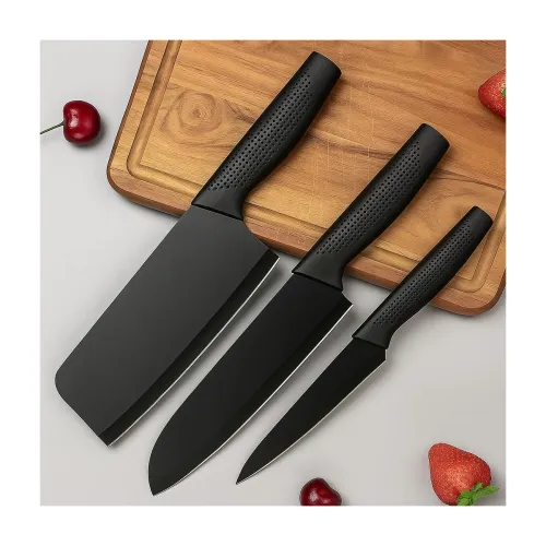 Image of YELONA Set of 3 Paring, Chef, Butcher Meat Knife Black Stainless Steel Non Stick