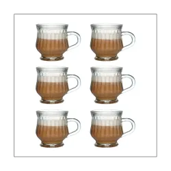 Yera 120ml Glass Tea Cup with Exquisite Design, Perfect for Regular Use and Serving Hot Tea - Glass Cup with Design, Set of 6