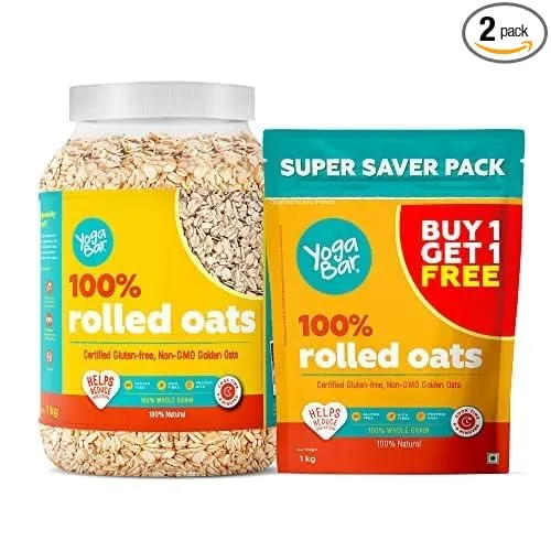 Image of Yogabar 100% Rolled Oats 2kg Combo, 1kg Jar + 1kg Pouch