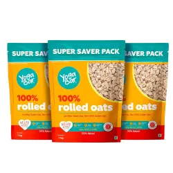 Yogabar 100% Rolled Oats 3Kg (1Kg X Pack Of 3) | Premium Golden Rolled Oats, Gluten Free Oats With High Fibre - Plain