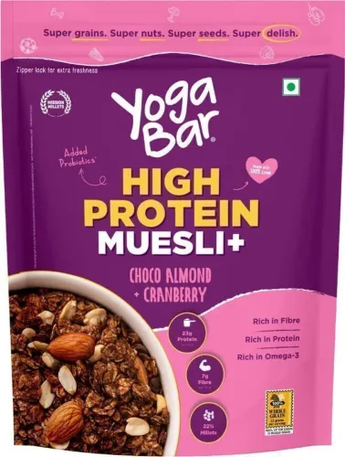 Image of Yogabar High Protein Muesli 1kg Jar, Choco Almond & Cranberry with Probiotics & Omega-3 Jar (1 kg)