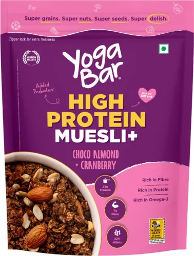 Image of Yogabar High Protein Muesli 1kg Jar, Choco Almond & Cranberry with Probiotics & Omega-3 Jar  (1 kg)