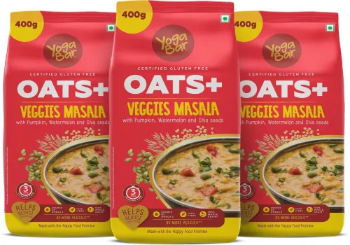 Image of Yogabar High Protein Veggies Masala Oats 400g Pack of 3 Pouch  (3 x 0.4 kg)
