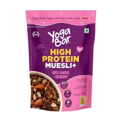 Yogabar High Protein Muesli 350g | 23g Protein per 100g | With Probiotics | Easy on gut | Choco Almond +cranberry | Protein Snack | High Fiber Food | Breakfast Cereal