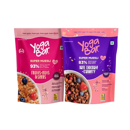 Image of Yogabar Wholegrain Breakfast Muesli Combo | Fruits, Nuts and Seeds 700gm | Dark Chocolate Cranberry 700gm | Nuts + Seeds