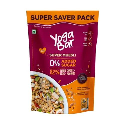 Image of Yogabar Super Muesli, No Added Sugar, Breakfast Muesli with Probiotics & Prebiotics, 84% Whole Grains + Seeds + Almonds,