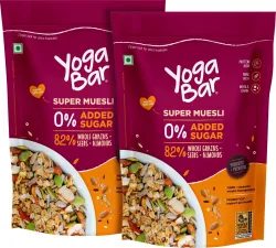 Yogabar Muesli 800g No Added Sugar|Breakfast Muesli with Probiotics & Prebiotics Pouch (2 x 400 g)