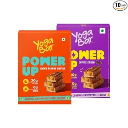 Yogabar Power Up 20g Protein Bar (5 x Choco Peanut Butter Bars, 5 x Coffee Rush Bars) | No Added Sugar Protein Bars | Pr