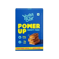 Yogabar Power Up 20g Protein Bar (5 Bars, Variety Pack, No Added Sugar) | Least Net Carbs | Zero Added Sugar Protein Bar