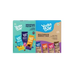 Yogabar Protein Bar Combo, 16 Bars | Multigrain Energy Bar x 10 and Breakfast Protein Bar x 6 | Protein Snack with High 