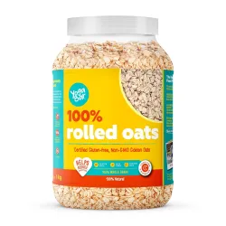 Yogabar 100% Rolled Oats 1 kg Jar | Premium Golden Rolled Oats, Gluten Free with High Fibre, Non GMO | Healthy Food with