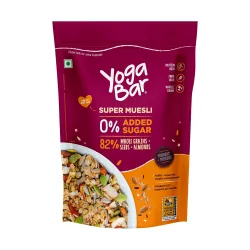 Yogabar Super Muesli, No Added or Hidden Sugar, Breakfast Muesli with Probiotics & Prebiotics, 84% Almonds + Whole Grain