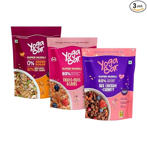 Image of Yogabar Wholegrain Breakfast Muesli | Fruits Nuts and Seeds | Dark Chocolate Cranberry | No Sugar Super Muesli | 400gm E