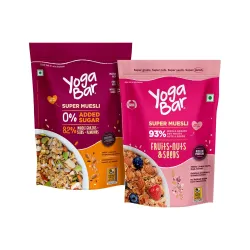 Yogabar Breakfast Cereal & Muesli | 93% Whole Grains Dry Fruits Nuts and Seeds | No Added Sugar 82% Almonds Whole Grains and Seeds | 400g Each