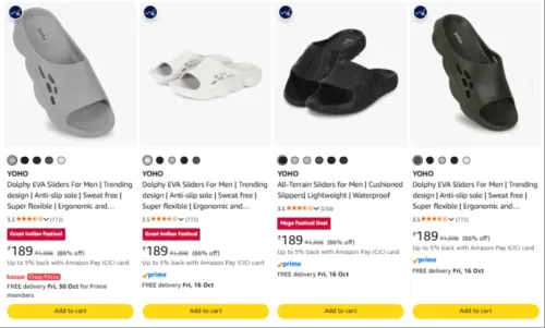 Image of YOHO Men's Sliders upto 86% Discount