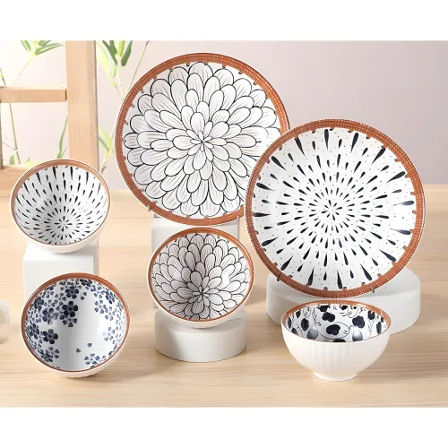 Image of YOMITH Ceramic Dinner Set with Plates & Bowls | 2 Plate & 4 Bowls Crockery Set for Indian Dining Table | Microwave & Dis