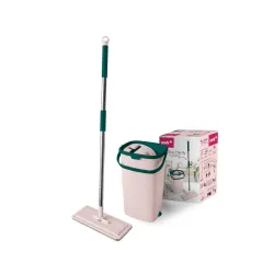YORK Hands-Free Squeeze Microfiber Flat Spin Mop System 360° Flexible Head (32X12 cm) with Bucket, 59.8'' Extended Stainless Steel Handle with with Extra 1 Super-Absorbent Reusable Microfibe...