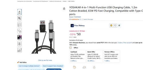 Image of YOSHKAR 4-in-1 Multi-Function USB Charging Cable