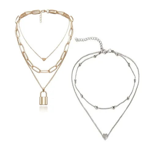 Image of YouBella Stylish Necklace Chain Combo Women