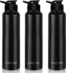 Youone Stainless Steel 1000 ml Steel Bottle (Pack of 3, Black