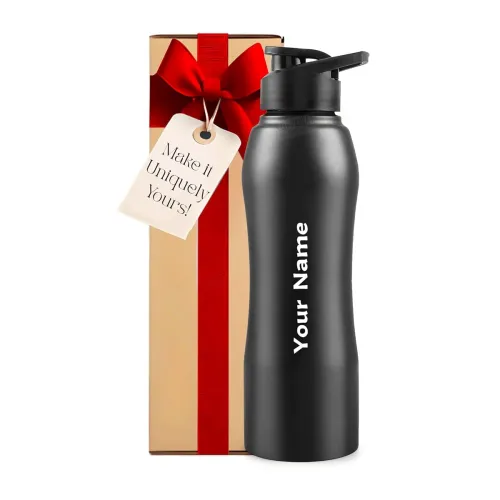 Image of Your Name Printed Curvy Stainless Steel Bottle | Capacity 1L Approx | Easy to Carry | Leakproof Bottle Personalized Diwa
