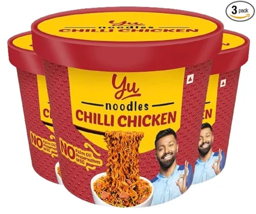 Image of Yu Foodlabs Chilli Chicken Cup Noodles (Pack of 3, 675g)