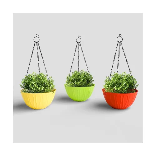 Image of YUCCABE ITALIA SHERA Hanging Wave 8 Inch Plastic Flower Pot for Plant Pack of 3 Pcs Round Shape Hanging Pot for Balcony 