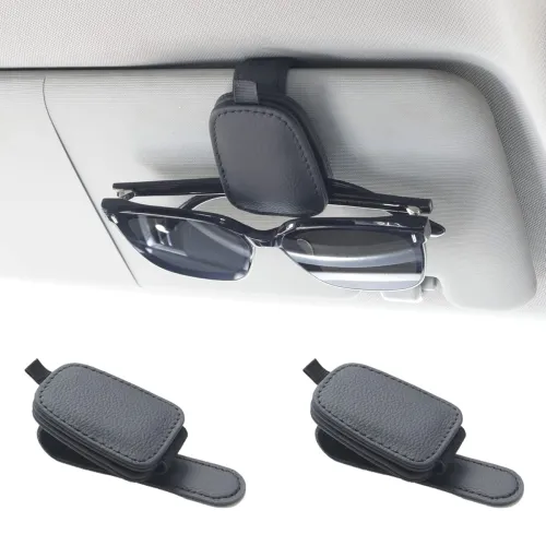 Image of Yuoyar 2 Packs Sunglasses Holders for Car Visor - Magnetic Leather Sunglasses Holder and Ticket Card Clip - Car Visor Ac